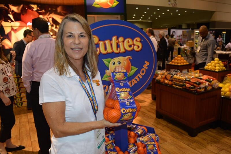 Kate Reeb, marketing director for Sun Pacific, Pasadena, Calif. said the company is offering a new snacking station display for Cuties this year. The small-footprint snacking station is designed to be a secondary display for high impulse purchases, she said.