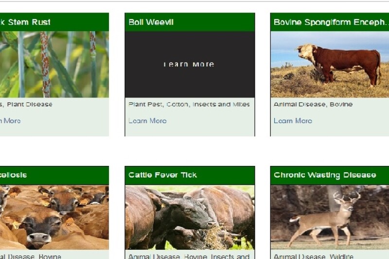 On the new page, users can search by type, keyword, or by the specific pest or disease.