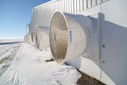 Fans on pig barn in winter. Photo by National Pork Board and the Pork Checkoff.