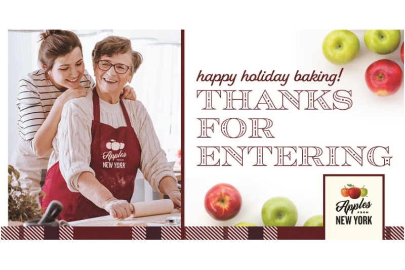 The New York Apple Association’s recent consumer holiday baking sweepstakes received more than 100,000 entries, says president and CEO Cynthia Haskins.