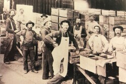 Sunkist packers take a break for a photograph at the Placentia packinghouse around the 1920s.