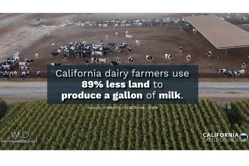 California dairy farmers use 89% less land to produce a gallon of milk.