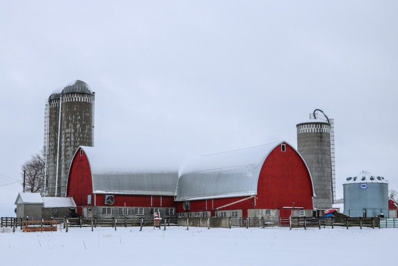 Winter farm scene.