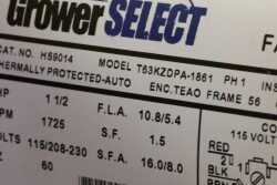 The motor nameplate gives keys to selecting replacements.