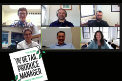 Clockwise from top left: Ronnie Minteer, Michael Foint, Clay Williams, Paul Rosen and Steve Kaluahine participate in a United Fresh Live! education session moderated by Lisa Overman.