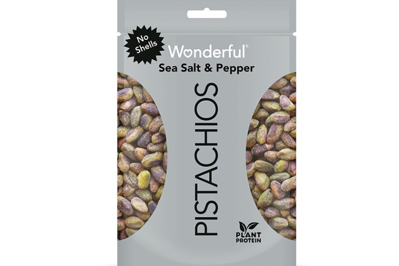 A bag of Wonderful Pistachios Sea Salt & Pepper No Shells