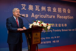 Ambassador Terry Branstad speaks during an all-Iowa ag reception held last July in Beijing, China. A delegation of farmers, directors and staff from the Iowa Soybean Association are visiting with industry representatives and government officials, including Ambassador Branstad, this week. 