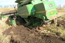 Combine stuck in gully