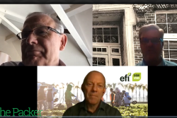 The Packer’s Tom Karst (right) visited May 5 with Peter O’Driscoll, executive director of the Equitable Food Initiative (center) and Vic Smith, CEO of the JV Smith Cos. (left) 