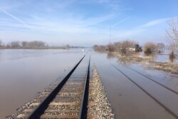 Railways are flooded or severely damaged in portions of the flooded Midwest.