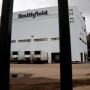 Workers walk out of Smithfield Foods pork plant in Sioux Falls, S.D., (April 16, 2020) as the spread of the coronavirus disease continues.