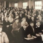 Produce buyers in 1932 wait for the fruit auction to begin in one of the auction sales rooms at the Chicago Produce Terminal.
