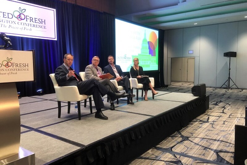 Brian Kocher, president and CEO of the Castellini Group of Companies, Wilder, Ky (from left),  Robert Guenther, senior vice president of public policy at United Fresh,  Mark Klomplein, president and CEO of the United Potato Growers of America and Raina Nelson, senior vice president of supply chain for Renaissance Food Group, Rancho Cordovo, Calif. spoke at the Washington Conference Sept.16.