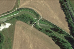 Aerial view of unauthorized dam.