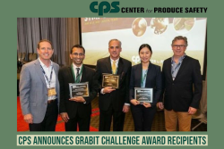  Receiving their GRABIT grant awards at CPS’s  2019 Research Symposium in Austin, Texas from board chair Dave Corsi and technical committee chair Drew McDonald were (pictured left to right):  Dr. Mohit Verma, Purdue University - $30,000 award; Jim Byron, Nano Reagents, LLC - $75,000 award, and Luxin Wang, University of California, Davis - $30,000 award. 
