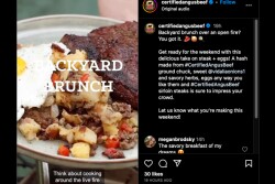 Screenshot of a steak and eggs video on Instagram