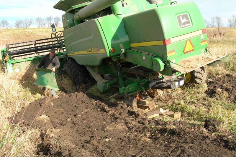 Combine stuck in gully