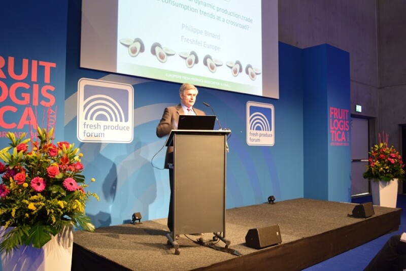 Philippe Binard, manager of Freshfel Europe, spoke on avocado trends at Fruit Logistica on Feb. 6.