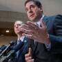 House Intelligence Committee Chairman Rep. Devin Nunes (Republic-California), right, accompanied by the committee’s ranking member, Rep. Adam Schiff (Democrat-California), talks to reporters, on Capitol Hill in Washington, Wednesday, March, 15, 2017.