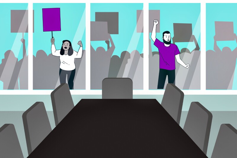 Activists in boardroom