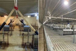Before and after pictures of a barn interior.