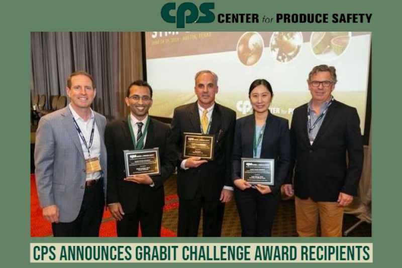  Receiving their GRABIT grant awards at CPS’s  2019 Research Symposium in Austin, Texas from board chair Dave Corsi and technical committee chair Drew McDonald were (pictured left to right):  Dr. Mohit Verma, Purdue University - $30,000 award; Jim Byron, Nano Reagents, LLC - $75,000 award, and Luxin Wang, University of California, Davis - $30,000 award. 
