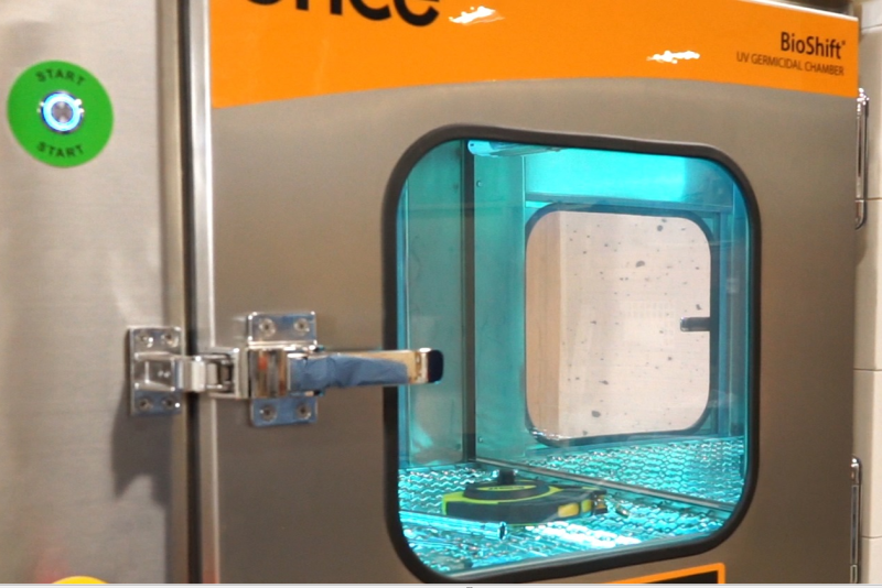 An ultraviolet germicidal chamber, also known as a UV box, in operation at the University of Minnesota.