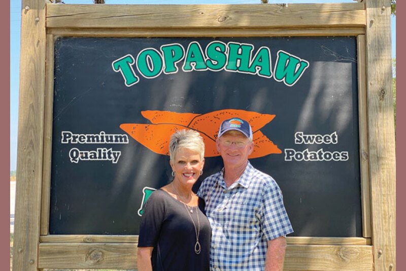 Melissa and Joe Edmonson of Topashaw Farms. Joe Edmondson, co-owner, says the company wraps its own sweet potatoes rather than sneding them out to another company, and demand for microwave product especially is growing.