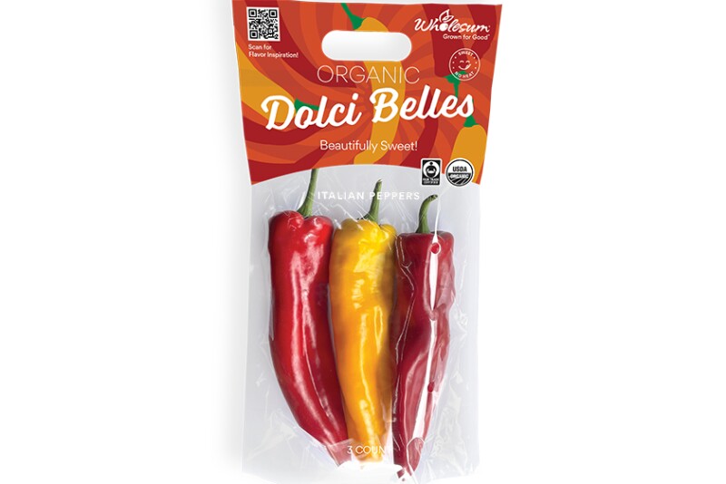 A bag of Dolci Belles organic Italian sweet peppers from Wholesum