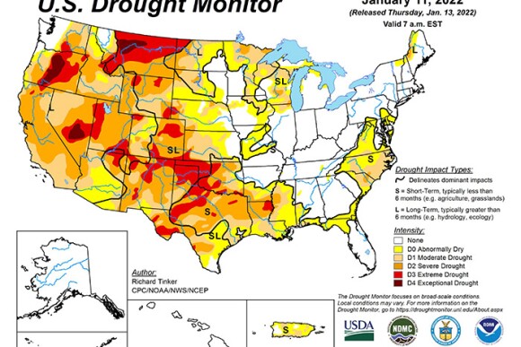National Drought Monitor Map, January 13, 2022