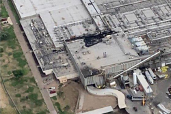 Aerial photo showing damage to the roof of Tyson's Finney County beef plant.