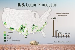 70% of the country's cotton crop is considered to be in a drought, with the bulk located in what's called the largest cotton patch in the U.S. This week's relentless heat and dryness are creating conditions worse than farmers saw in 2011. 