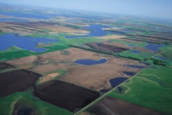 Aerial view of prairie pothole region in northeastern South Dakota.