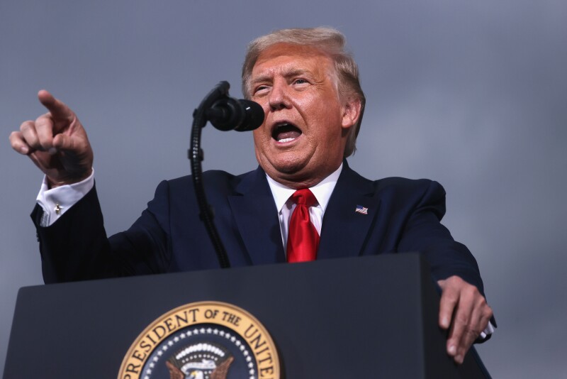 FILE PHOTO: U.S. President Donald Trump speaks during a campaign event at Smith Reynolds Regional Airport in Winston-Salem, North Carolina, U.S., September 8, 2020. REUTERS/Jonathan Ernst