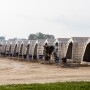 A row of calf hutches
