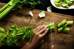 Celery on a cutting board