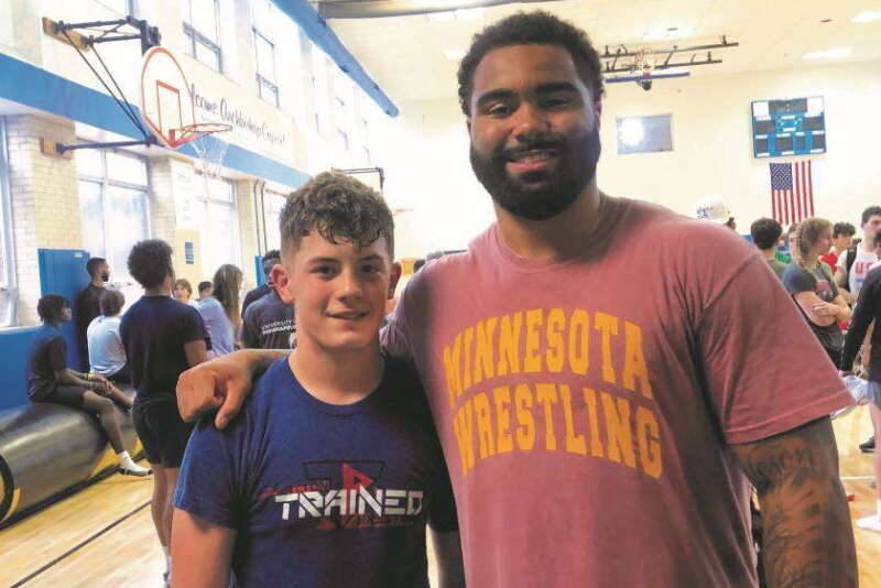 Hunter Shike and Gable Steveson at a wrestling camp