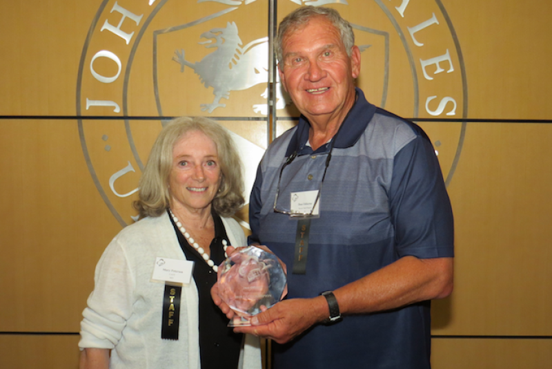 CAFÉ president Mary Petersen (from left) awarded Don Odiorne, formerly of the Idaho Potato Commission, the 2019 CAFÉ Champion Award at the 15th-annual CAFÉ Leadership Conference in Charlotte, N.C. 