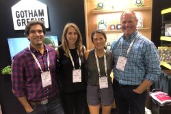 otham Greens continues to expand, says Viraj Puri, co-founder and CEO of the Brooklyn, N.Y.-based company.
Puri, far left, is pictured with Julie McMahon, brand manager, Natalia Lee, marketing and sales coordinator, and Steve Gilbank, vice president of sales,
