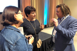 
Laura Batcha, CEO and executive director of the Organic Trade Association (from left) Tonya Antle, Co-founder of the Organic Produce Network and Brett Burdsal, business development and sales representative with Dayka And Hackett, Reedley, Calif. visit after a workshop July 11 at the 2019 Organic Produce Summit.
