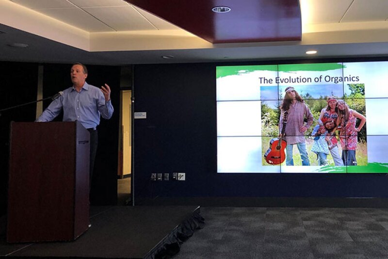 Matt Seeley, co-founder and CEO of the Organic Produce Network, introduced Matt Lally, associate director of the Nielsen research firm, at the first New England Organic Produce Conference May 1.

