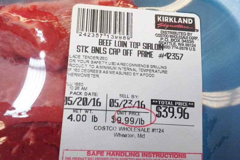 Beef top sirloin label.
