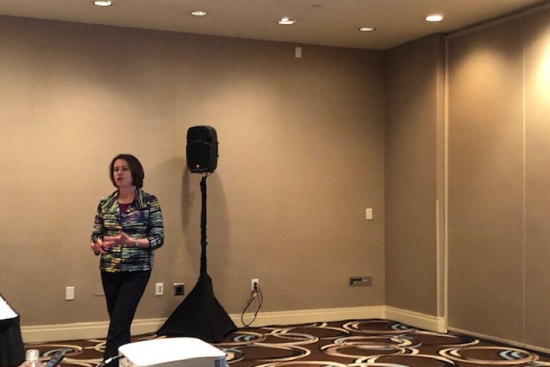 Angela Jagiello, director of education and insights for the Organic Trade Association, speaks Jan. 10 at the Global Organic Produce Expo about OTA's “toolkit” that will help determine which messages work best in marketing organic produce.