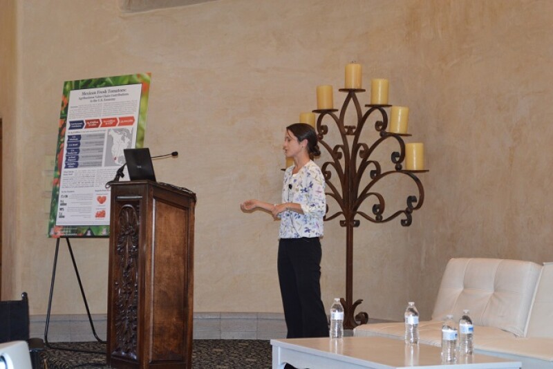 Dari Duval, economic impact analyst with the University of Arizona, speaks to the Fresh Produce Association of the Americas 50th Nogales Produce Convention.