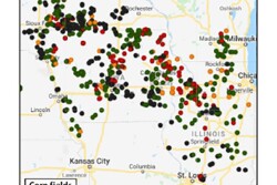 Areas with orange and red symbols indicate increased beetle activity and more rootworm damage the following year.