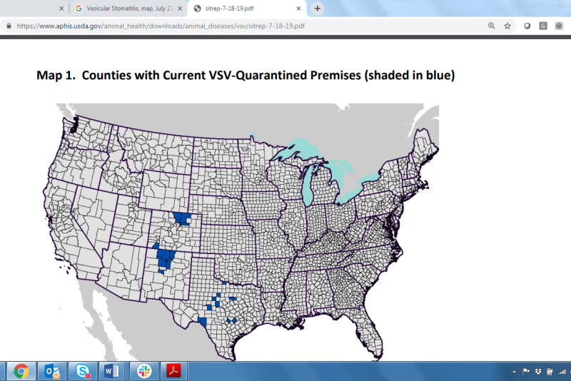 VSV continues to spread in Colorado, New Mexico and Texas, but has not appeared in any other states so far this summer.
